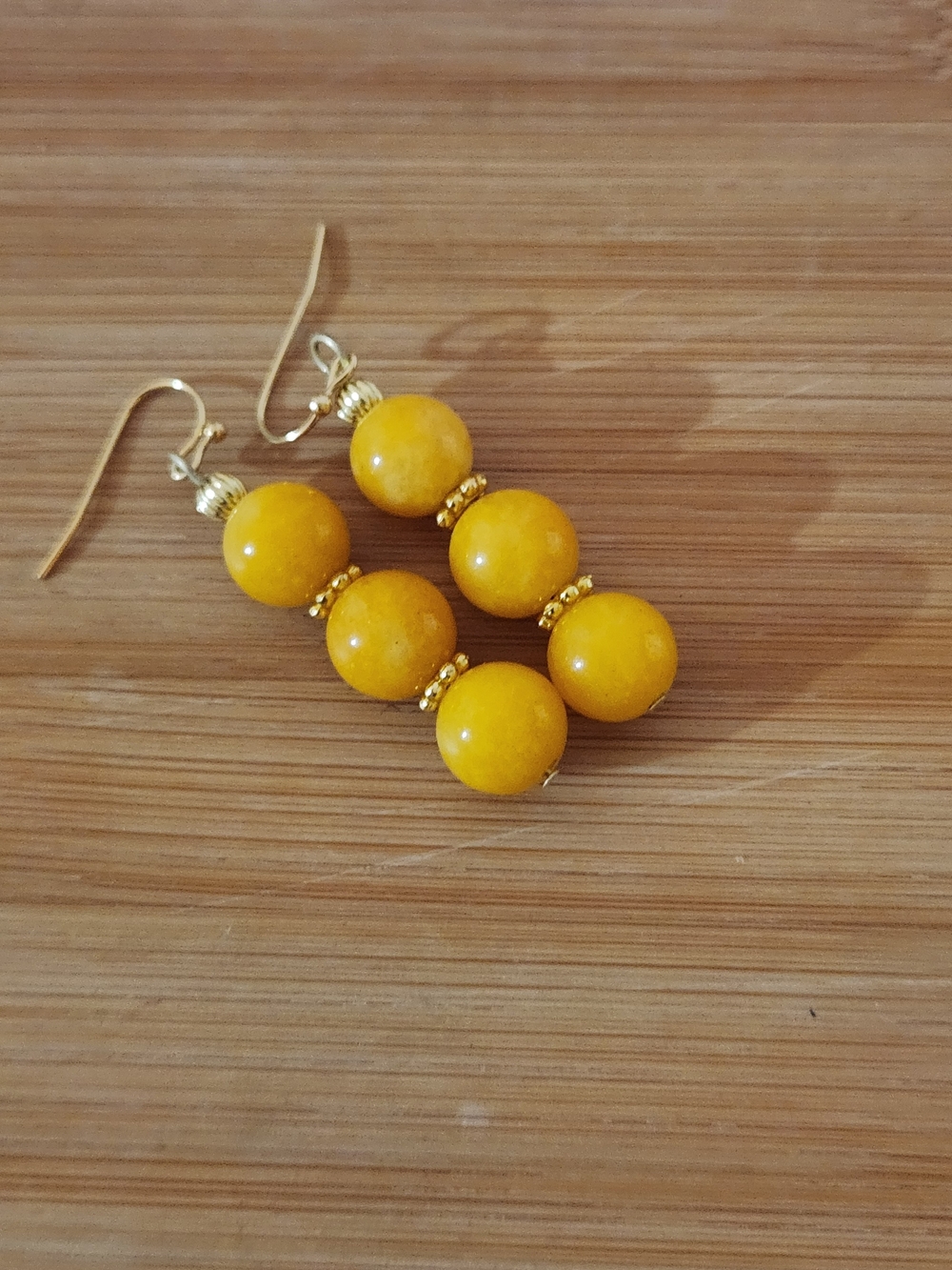 Hand Crafted Yellow Bead Drop Earrings
